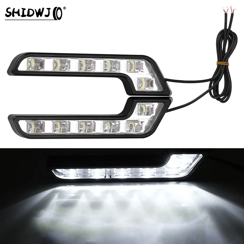 2PCS Daytime Running 12V 6 LED Lights L Shaped Driving Lamp Daytime Running Fog Light Waterproof Car LED Lamp Replacement