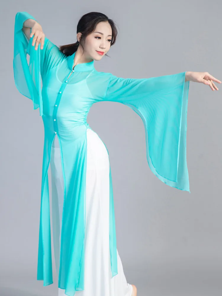 Vintage Oriental Belly Dance Dress Chinese Cheongsam Yarn Antiquity Classical Hanfu Uniforms Clothing Female Performance Costume