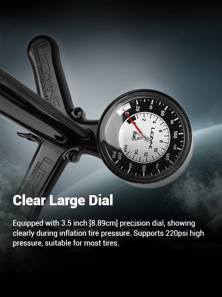 

LEZYNE High Pressure Floor Pump 220 PSI - CNC Aluminum Bike & Car Tire Inflator for Home Use, Professional inflator