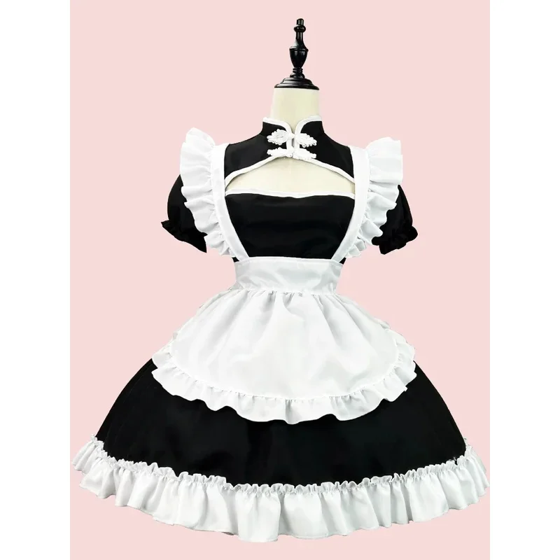 Lolita Chinês Chongsam Anime Cosplay Maid Costume, Princesa Halloween, Preto, Branco, Menina da Escola Japonesa, Roupas Kawaii, Tamanhos Grandes