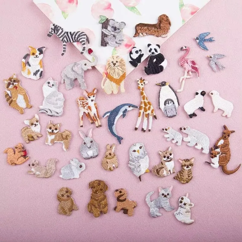 35 Mini Exquisite Cute Small Animal Embroidery Children's Clothes Decoration Iron on Patches for Clothes Panda Flamingo Cat Dog