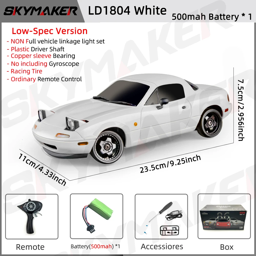 Skymaker LDRC LD1804 1/18 RC Drift Auto MX5 2,4 GHz RWD met ESP Gyroscoop on-Road LED-verlichting Volledige schaal RC Auto's Kinderen Speelgoed Cadeau