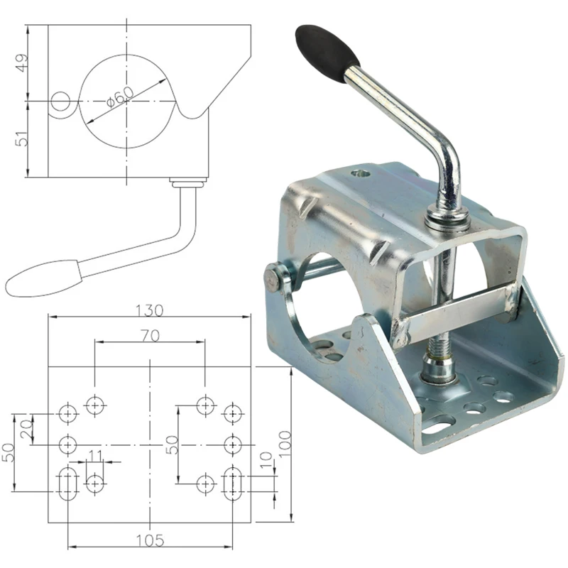 CVP 60mm Clamp for Trailer Jockey Wheel or Prop Stands Jack Camper Caravana Accessories RV Parts