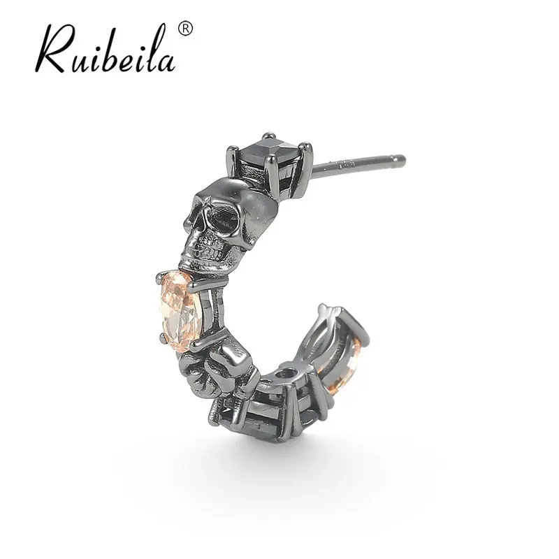 

Ruibeila Original Vintage Rose Black head head head wind cold earrings 925 silver men earrings unique trend