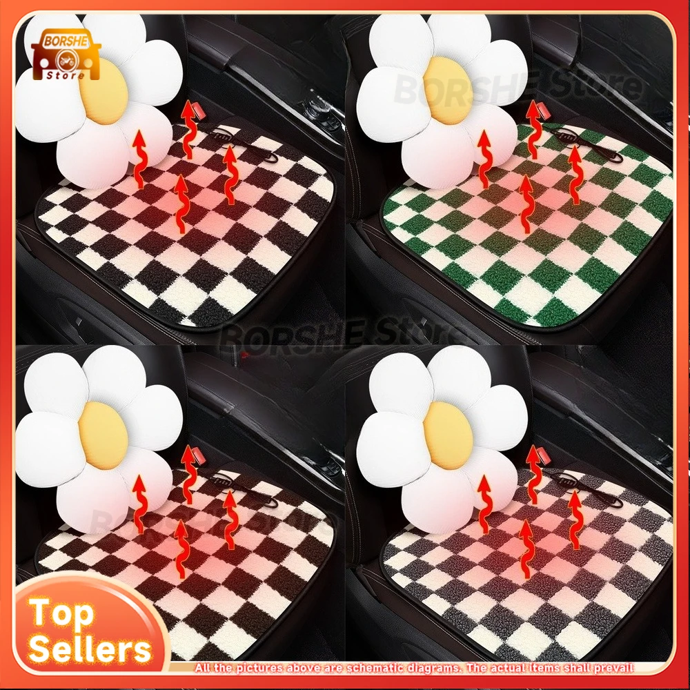

Universal Seat CoversWholesale Plaid Heated Car Seat Cushion Cartoon Flower Lambswool Interior Accessories Winter Single Seat