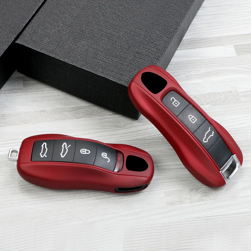 Bordeaux Red Car Key Cover Shell Suitable for Porsche Cayenne Macan 911 Panamera 718 Taycan ABS Key Protection Case