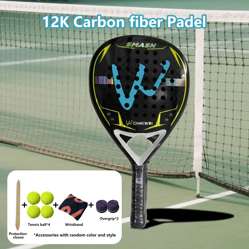 

12K Carbon Fiber Padel Racket | with EVA Memory Foam Cotton | New Process Caged Tennis Racket | Board Style Racket