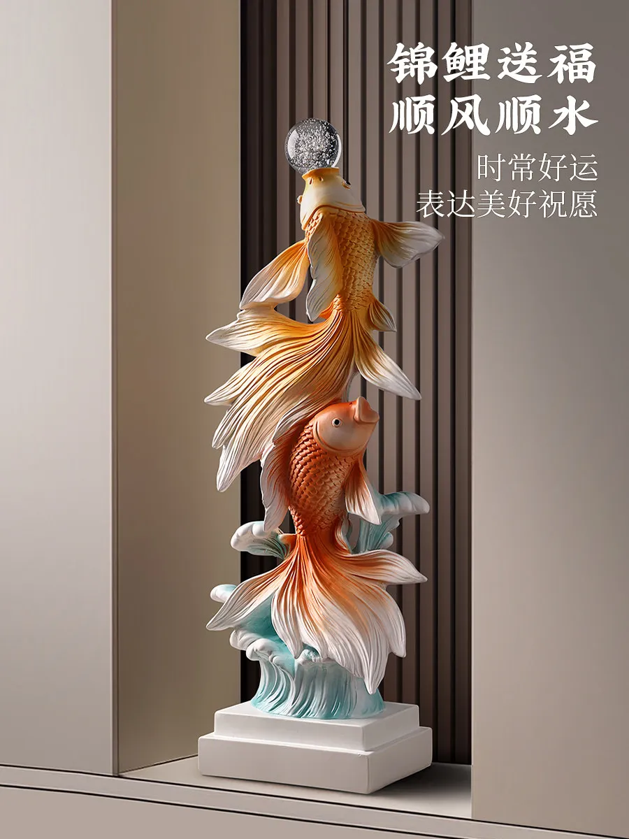 Koi Fish Figurine Ornament Light Luxury High-end Living Room Decoration Housewarming Gift for Home Living Room Entryway