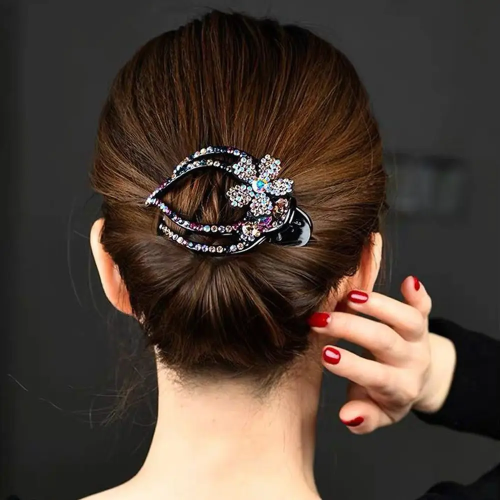 Fashion Women Flexible Styling Tool Hairpins Heart  Flower Hollow Claws Rhinestone Hair Clip Acrylic