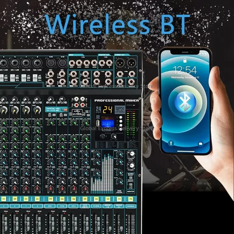 Profesjonalny mikser audio DSP, cyfrowy, 24-kanałowy, przenośny, do transmisji na żywo, konsola audio-wideo.