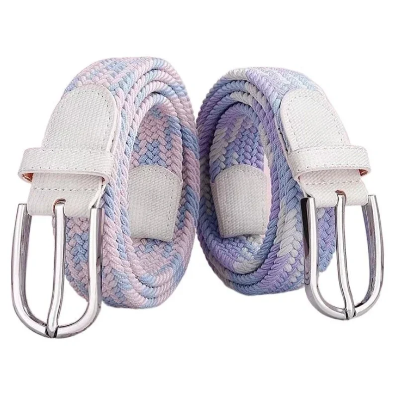 Womens Elastic Braided Canvas Belt Non Perforated Pin Buckle Casual Student Gift Belt