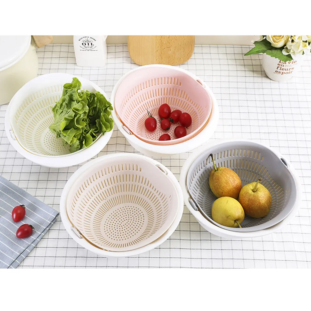 

Drain Basket with Dual Compartment Design Fruit Vegetable Washing Holder Quick Dry Storage Container Multilayer Kitchen Utility