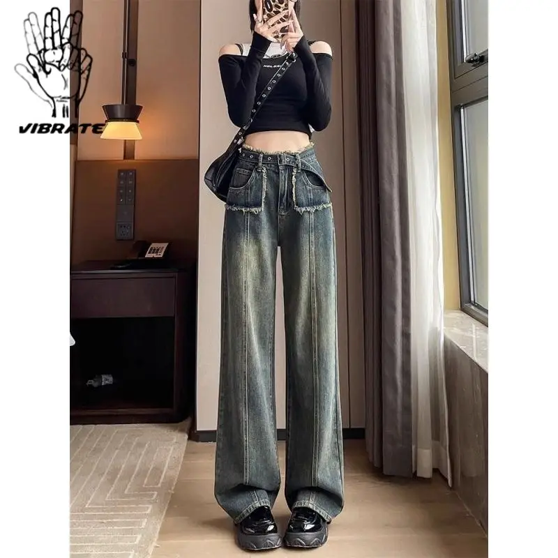 2024 Fashion Retro High Waist Wide Leg Jeans Autumn and Winter Korean Edition New Loose Women's Jeans Trend