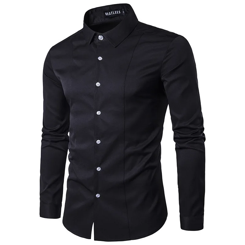 Youthful Men's Long Sleeve Slim Fit Shirt  Fashionable Spring Thickened Fleece Lined Windsor Collar A27 Other Brand