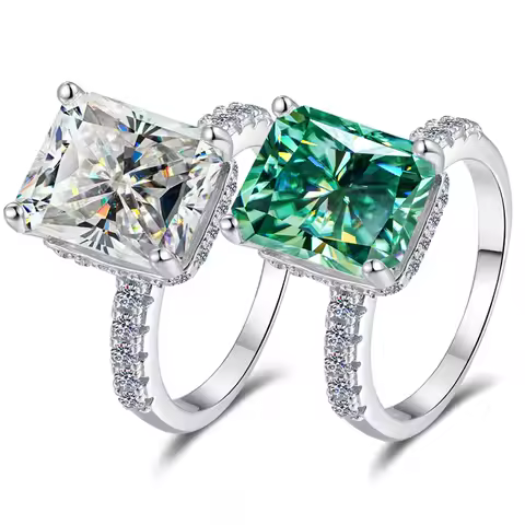 FIRERING 100% Real 3-5ct Rectangular Moissanite Ring with Certificate Passed Diamond Test Women Ring Jewelry Gift S925 Silver