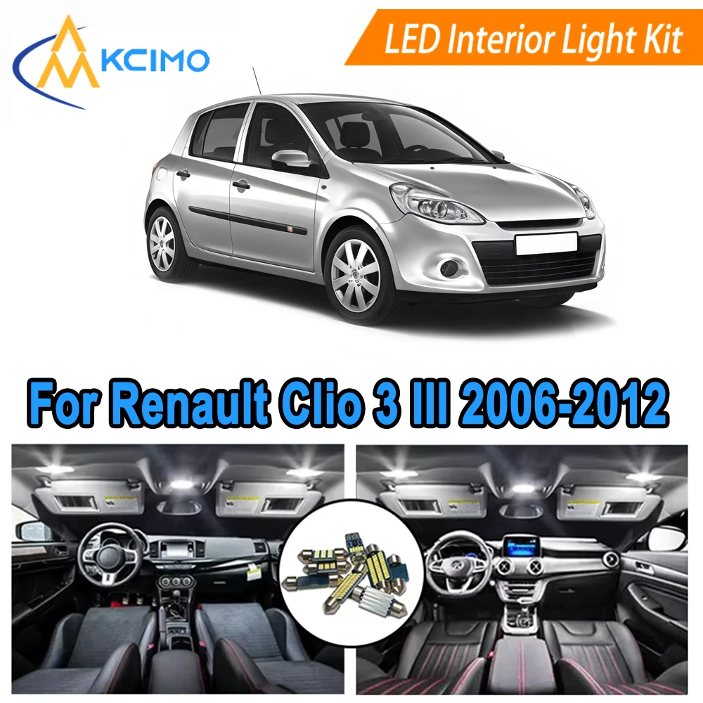 

Interior Light Bulb Kit For Renault Clio 3 III MK3 (2006-2012) Dome Map Door LED Lights Replacement Front and Rear Cabin