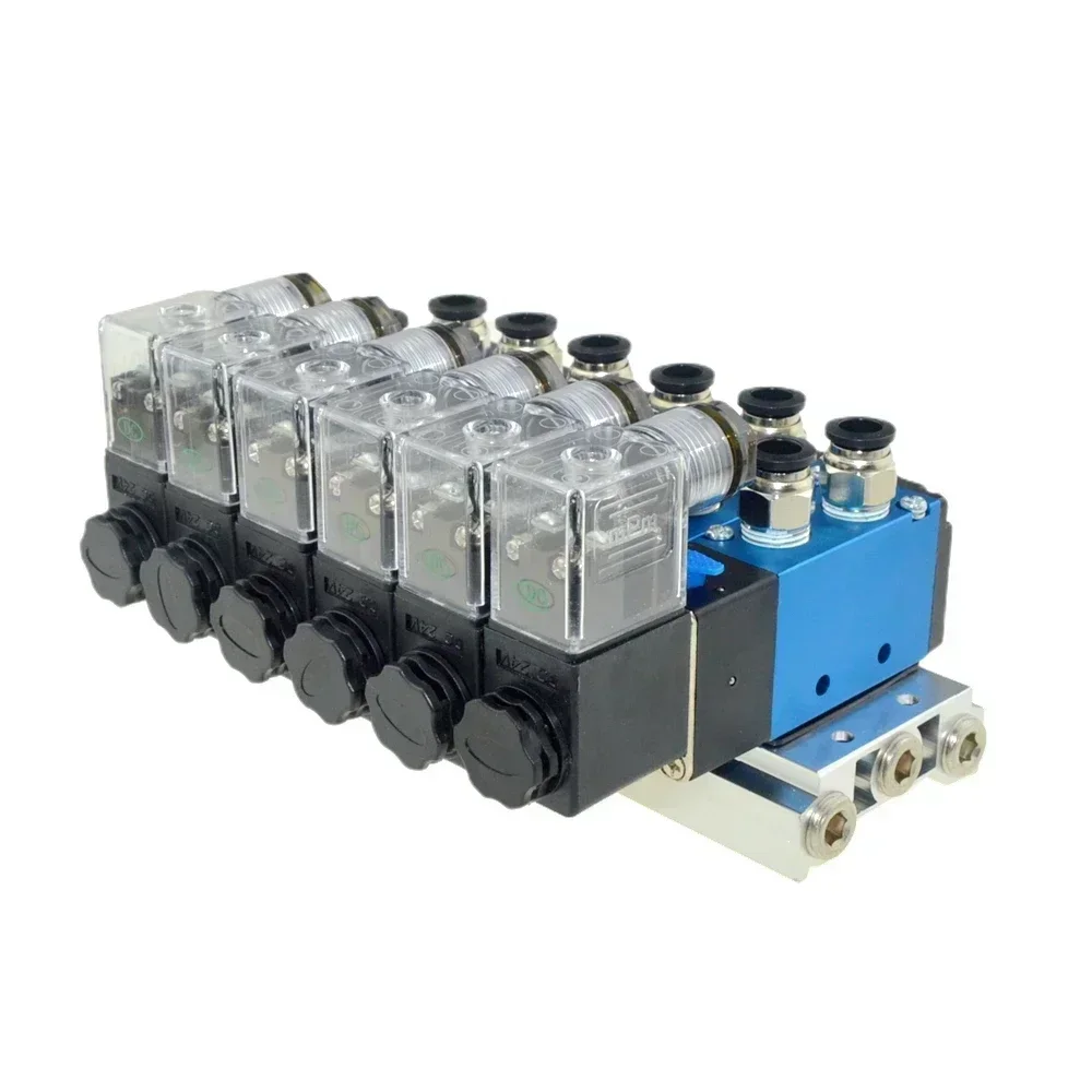 Pneumatic 4V210-08 Solenoid Magnetic Valve Block Muffler Fitting Base Multi Way Manifold Stations 12/24V 110/220V 6mm 8mm Hose