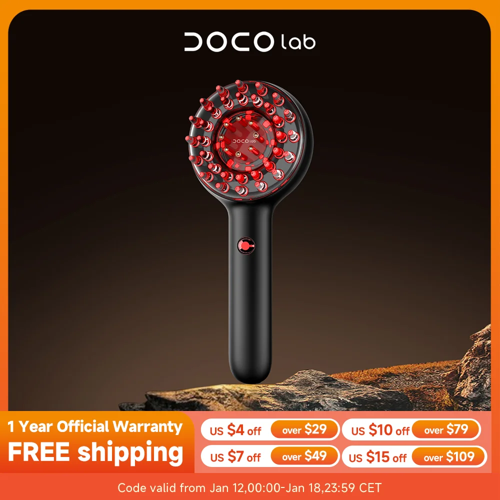 

DOCO EMS Electric Massage Comb Vibration Red Light Therapy Hair Growth Massage Scalp Brush Anti Hair Loss Liquid Oil Applicator