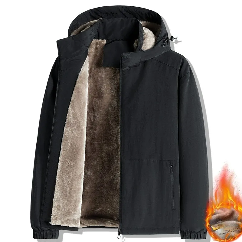 سترة مبطنة فاخرة للرجال مريحة في الهواء الطلق رياضية مبطنة بالصوف معطف دافئ بسحاب غطاء محرك السيارة قابل للفصل ملابس يومية سترة شتوية خفيفة الوزن