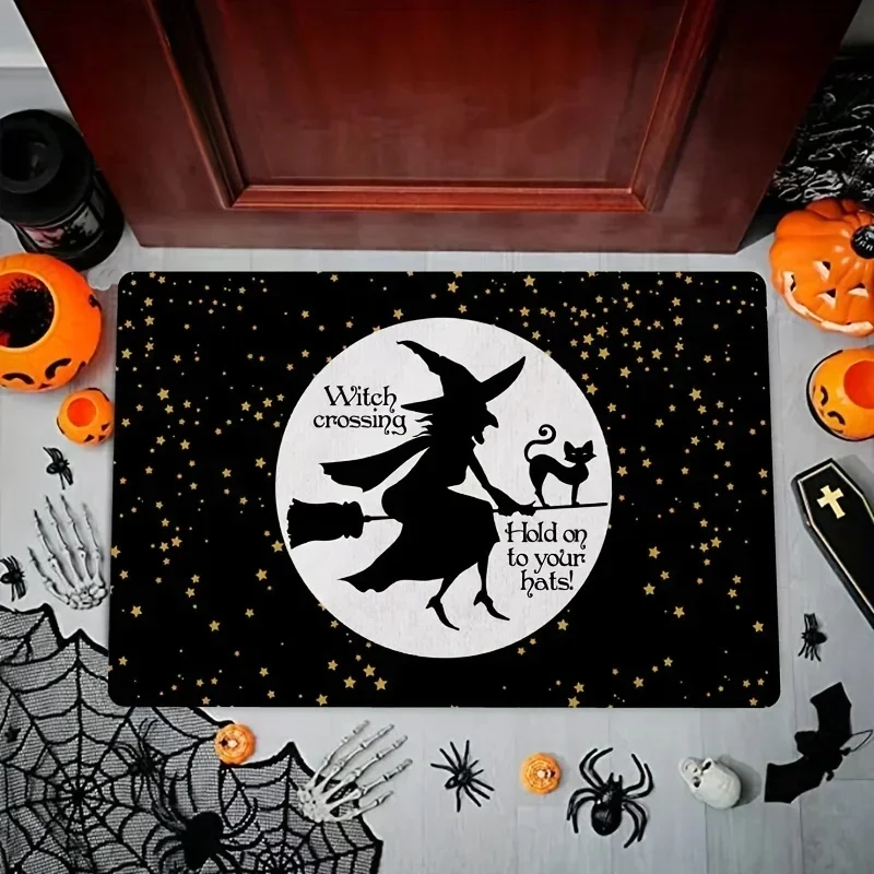 Haunted Mansion Door Halloween Decor Bat Bath Foolish Mortals Non-Slip Entrance Rug Carpet for RV Floor Washable Welcome Mat
