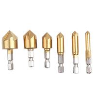 6Pcs 90 Degree Countersink Drill Bit Set Quick Change Shank Woodworking Reamer Tool for Wood Metal Plastic 1/4 to 3/4 Inch