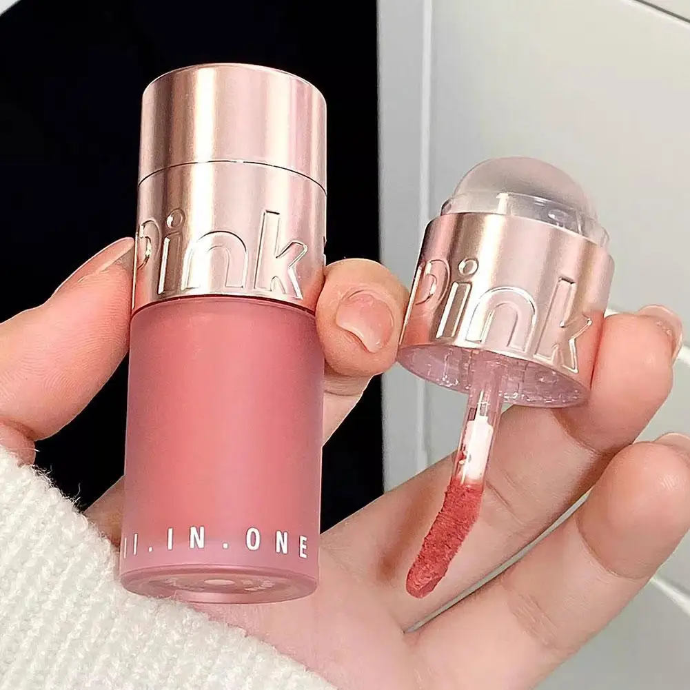 PINK BEAR-crema de maquillaje para labios, lápiz labial mate multiusos, colorete en polvo con su propio pincel labial, cosméticos de larga duración