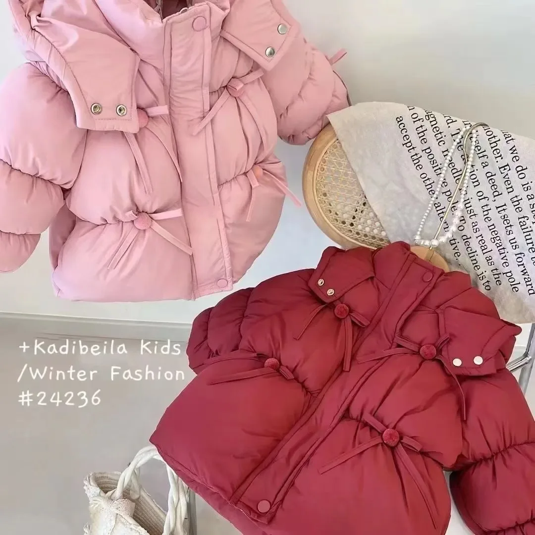 

2025Winter Kids Girls Puffer Jacket Hooded Padded Jacket Cotton Coat Thickening Warm Lightweight Casual Kawaii Coat Kids Clothes