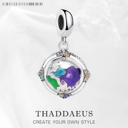 Vintage Rotating Globe Colourful Charm Brand New Fine Women Men Jewelry 925 Sterling Silver Pendant
