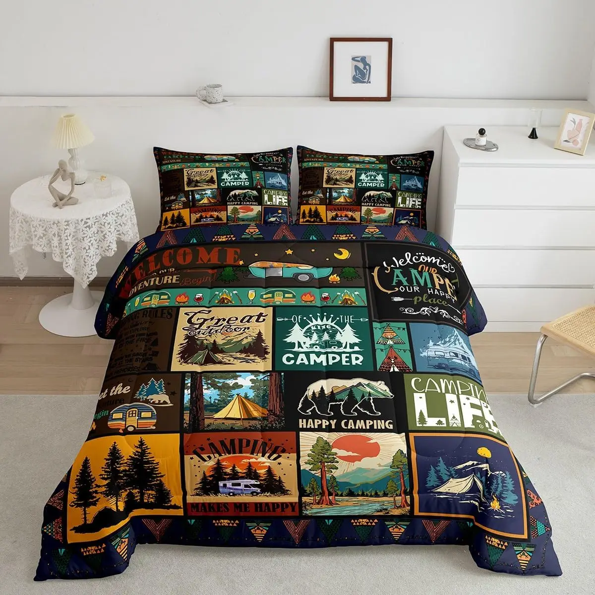 

Комплект Camper Omforter Happy Camping, комплект постельного белья для подарков в кемпере, комплекты постельного белья для детей, декор комнаты для мальчиков и девочек, деревенская страна