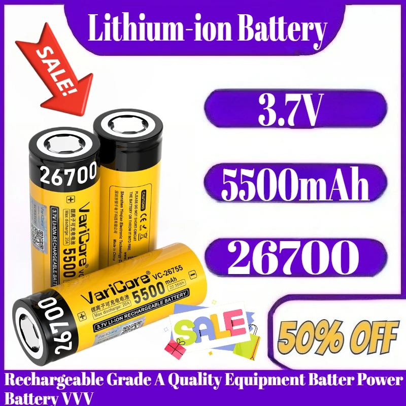 

3.7V 5500mAh 26700 Lithium-ion Battery Rechargeable Grade A Quality Equipment Batter Power Battery VVV