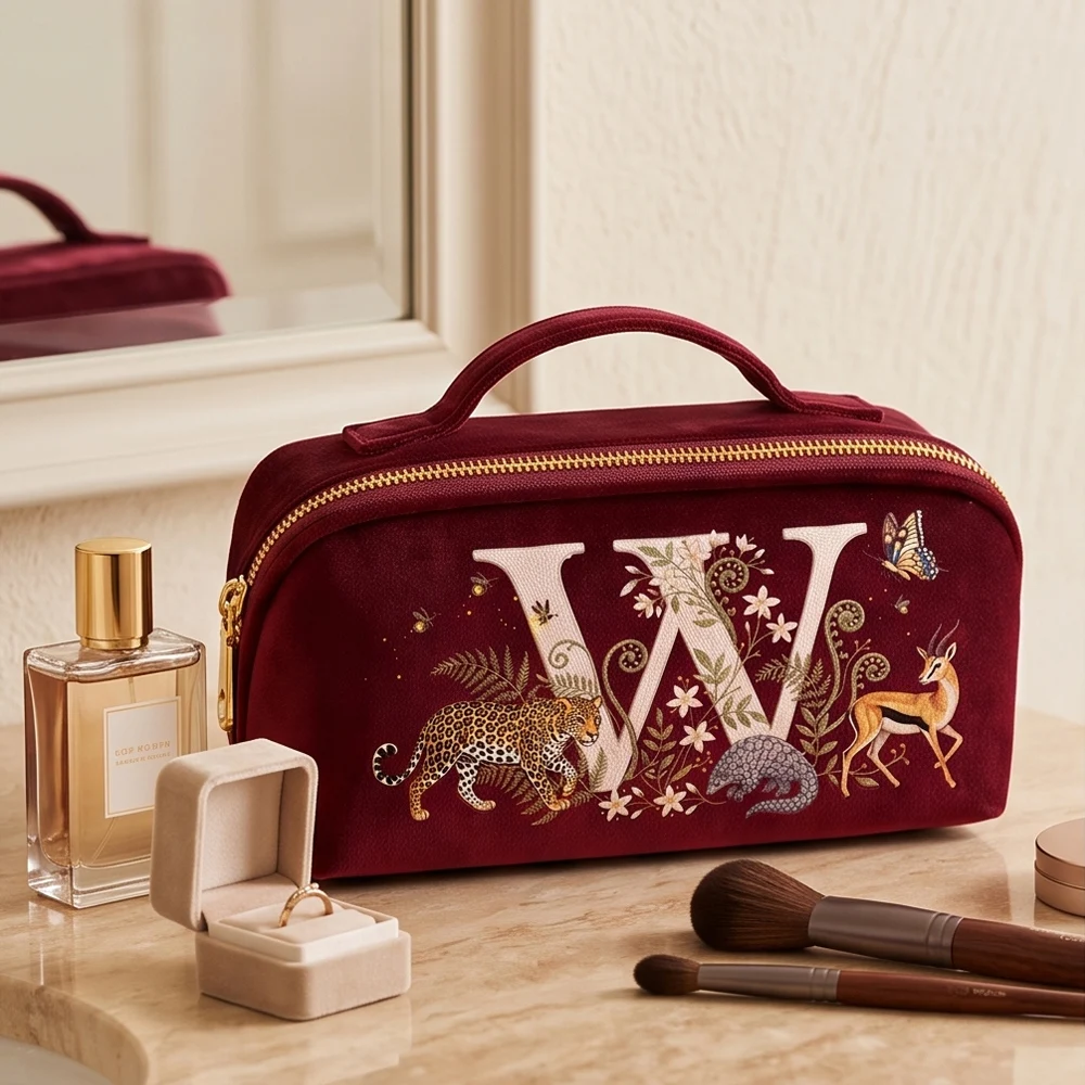 Vintage-Tasche im Traumstil für Damen, Samtbeutel mit Imitationsstickerei, ideal zur Aufbewahrung von Kosmetik und als Reise-Organizer für Frauen. – Detail 2