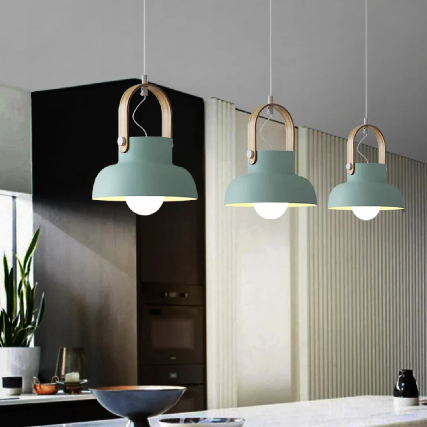 

New Nordic Loft LED Iron Pendant Lights Macaron Restaurant Bedroom Lamp Kitchen Lighting Fixtures