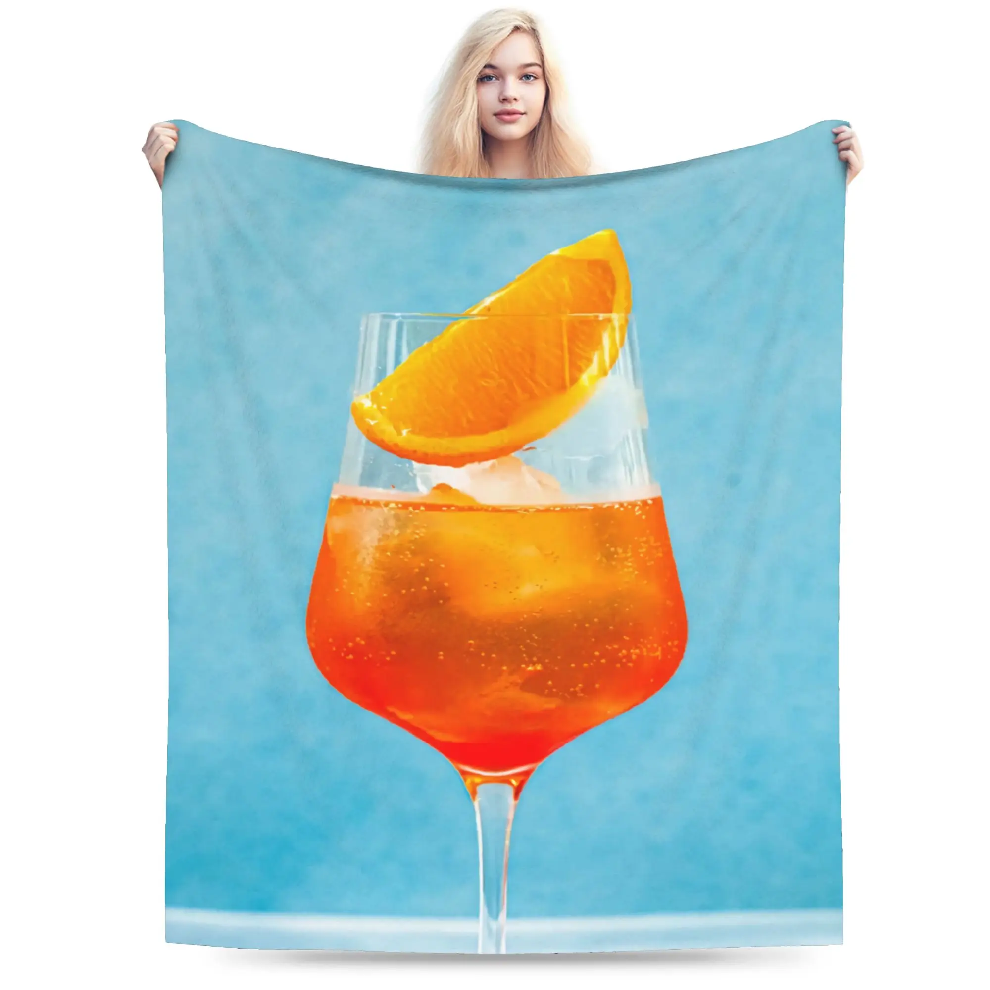 Custom Aperols Spritz Print Blanket Warm Fleece Soft Flannel Drinking Cocktail Throw Blankets for Bedding Couch Travel Autumn
