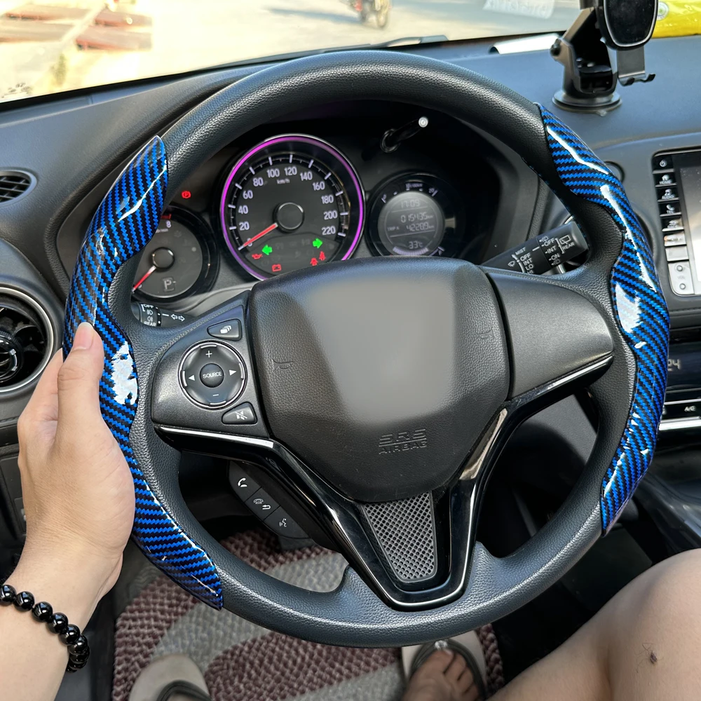 38 cm Auto Lenkrad Abdeckungen Booster Micro Faser Leder Auto Innen Dekorative Zubehör Universal Carbon Faser Aussehen – Detail 7