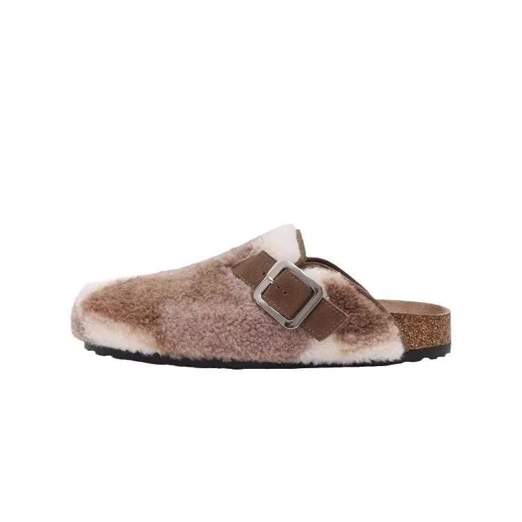 شباشب نسائية بمقاسات كبيرة - شرائح بغل مريحة مبطنة بالفرو الغامض ومقدمة مغلقة لخريف وشتاء، أحذية منزلية يمكن ارتداؤها في الهواء الطلق #5