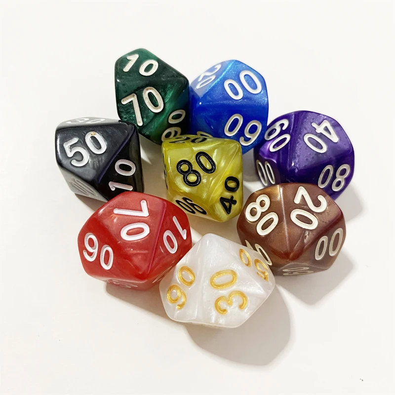 Dados Gemmed de perlas de 10 lados para juegos de mesa divertidos, D10, 00, 10, 20, 30, 40, 50, 60, 70, 80, 90, RPG, 8 unidades