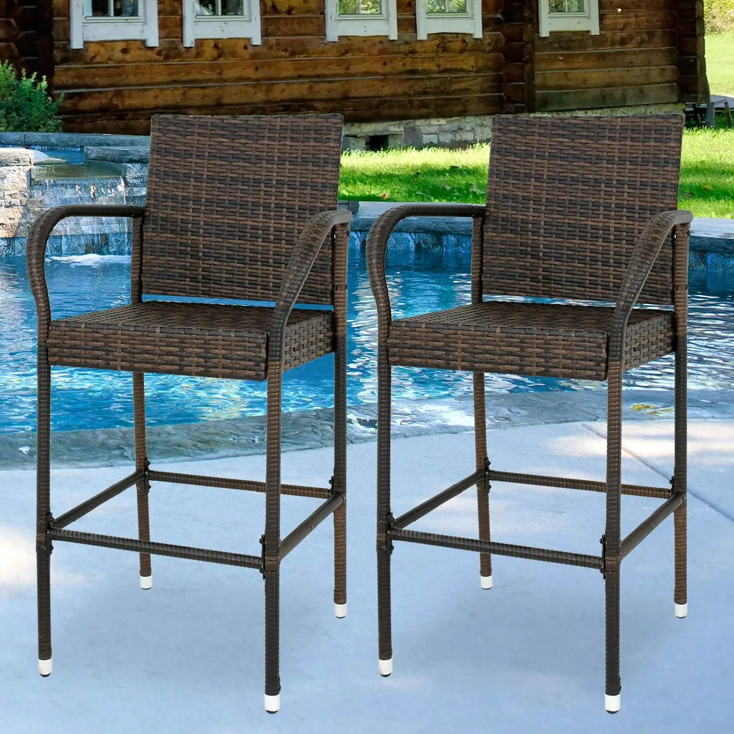 

Set Of 2 Wicker Barstool All Weather Dining Chairs Outdoor Patio Furniture Wicker Chairs Bar Stool With Armrest