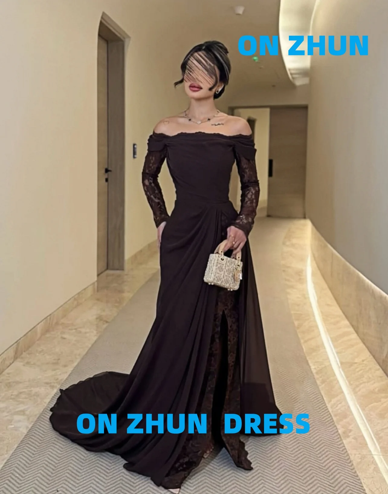 فساتين سهرة فاخرة أنيقة مخصصة بدون حمالات وأكمام طويلة على شكل حرف A للنساء فساتين سهرة عصرية #1