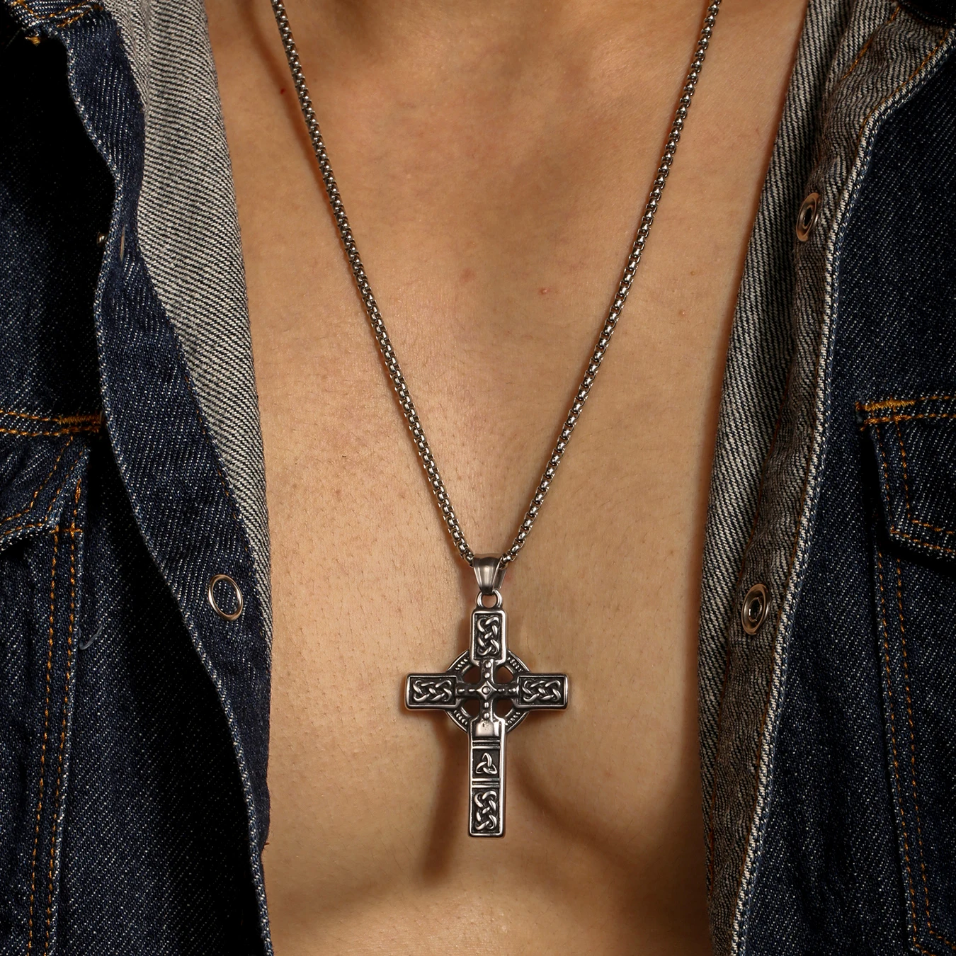 Collier Homme Medieval Stainless Steel Man Necklace Male Celtic Knot Cross Necklace for Men Viking Accessories Collar Hombre