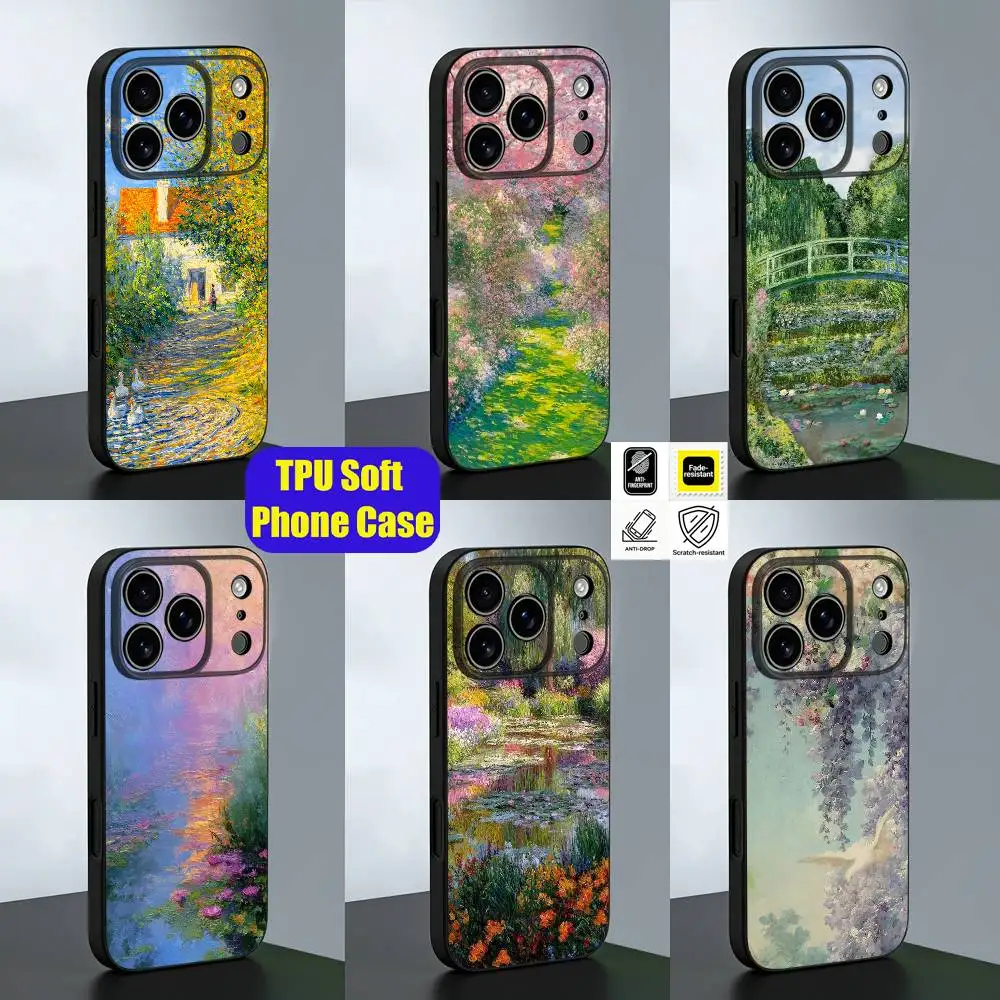 For C-Claude M-Monet Garden House Custom Phone Case iPhone 15,16,17,13,14,11,12,Pro,Max,Plus,E,Air,Mini Silicone Shell