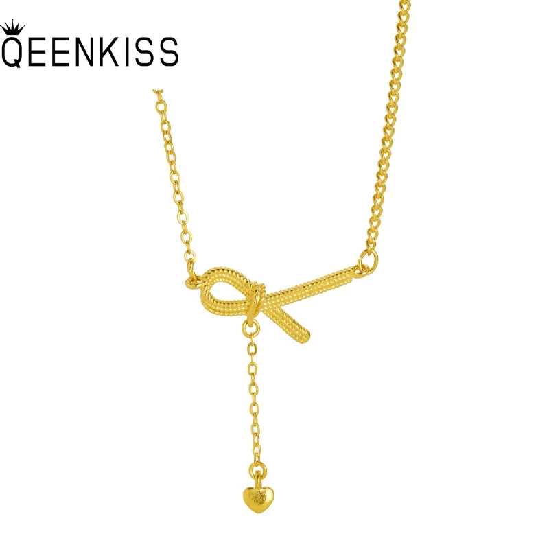 

QEENKISS Gold Knot Tassel Necklace+Ring For Women Wedding Party Birthday Christmas Bride Mother Girlfriend Ladies Gifts JS557