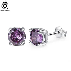 ORSA JEWELS 12 Colors Birthstone Stud Earrings for Women 925 Sterling Silver Earring Prong Setting AAA Cubic Zircon Jewelry SE84