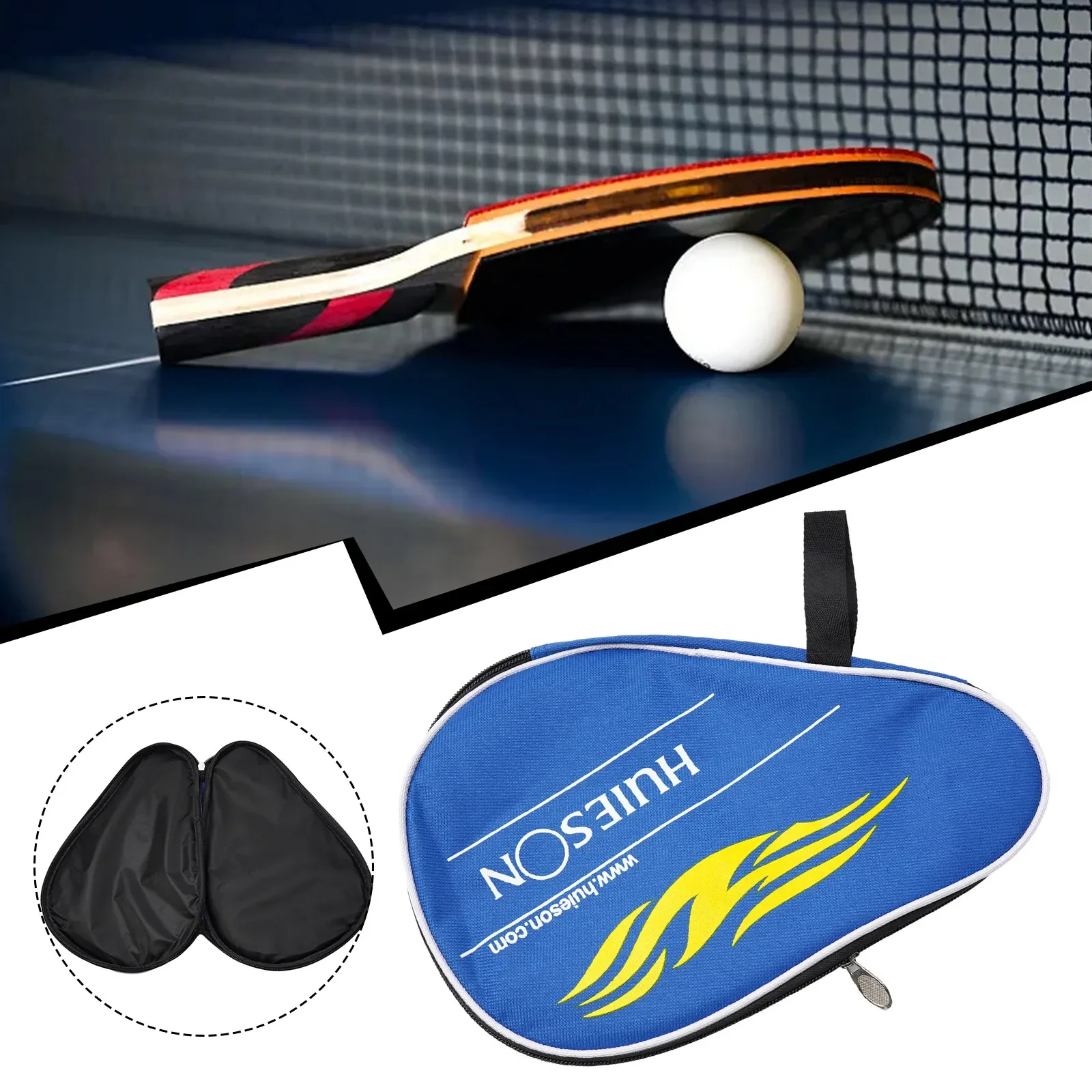Bolsa para raquete de tênis de mesa, 30x20cm, preto/azul, tecido oxford, esponja, estojo para raquetes de ping pong, armazenamento de bolas