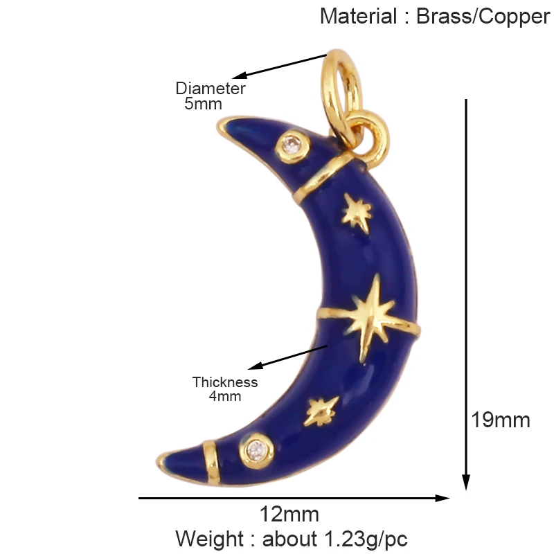 Delicacy Blue Moon Star Charm Pendant,Brass Pave Cubic Zirconia CZ Crystal,Necklace Bracelet Jewelry Accessories Supplies K56