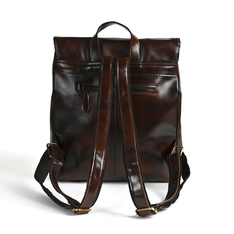 Genuine Leather Backpack Women's Scratch-resistant Cowhide Bag Large Capacity Computer Bag Vintage British Retro Male and Female