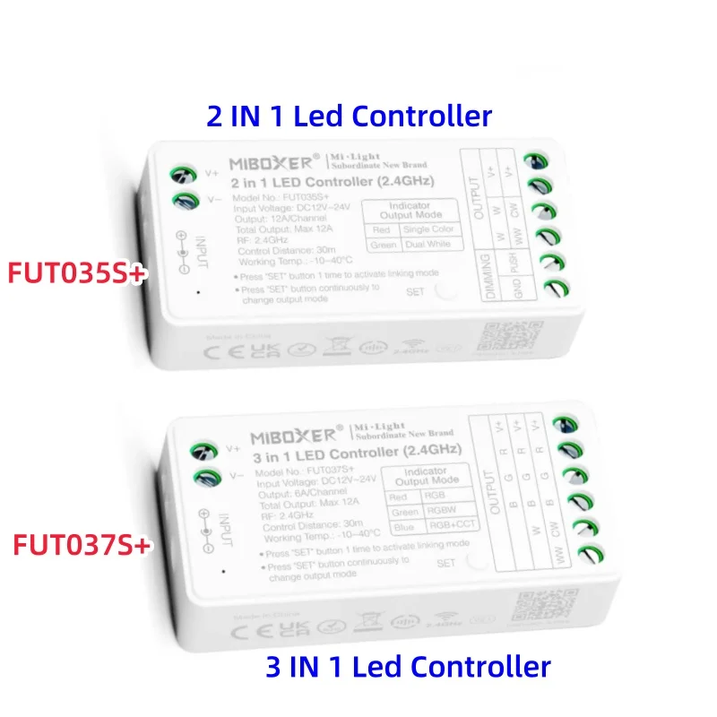 Miboxer FUT035/36S+ 2 IN 1 Single Color CCT Dimmer  FUT037/38/39S+ 3 IN 1 Controller RGB RGBW RGB+CCT DC12V-24V 2.4G RF Wireless