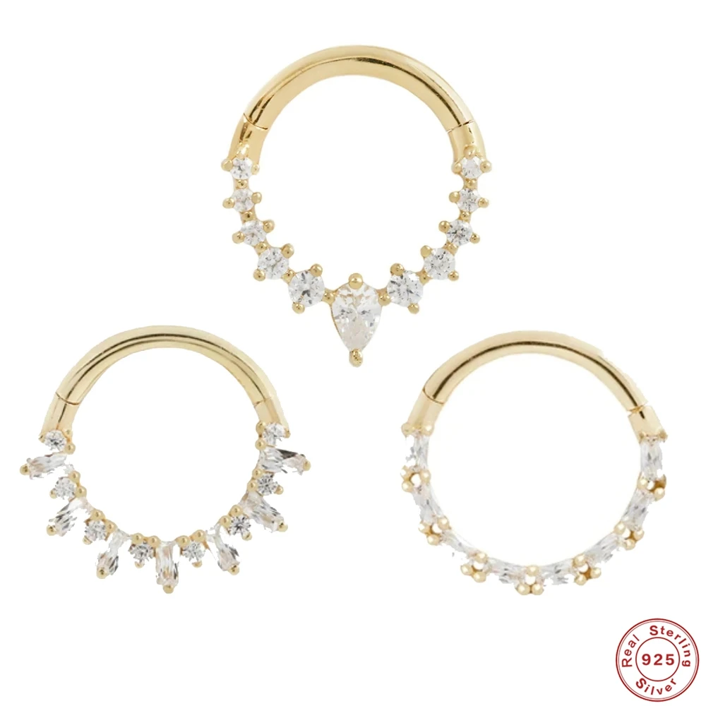 AIDE 1PC 925 Sterling Silver Microinlaid Shiny Zircon Chrząstka Przekłute Kolczyki Dla Kobiet Mężczyzn Seksowny Okrągły Pierścionek na Nos Biżuteria do ciała
