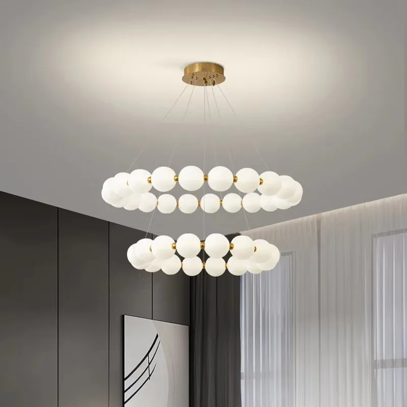 

Новый свет, современное кольцо, подвесная люстра, светодиодная лампа, подвесной светильник с белым шаром, внутреннее освещение