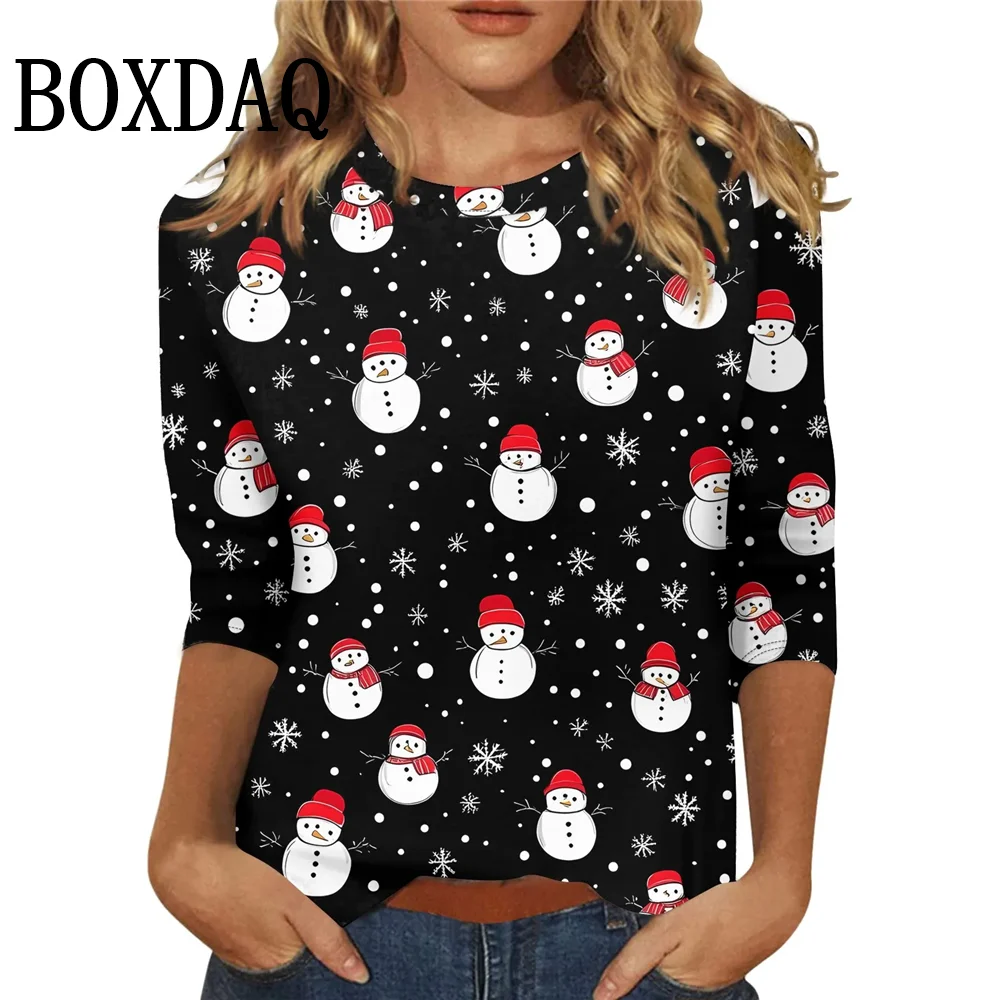 

Забавные рождественские вечерние футболки со снеговиком, женские модные повседневные рубашки с длинными рукавами и 3D принтом, зимние рождественские топы с узором снежинок