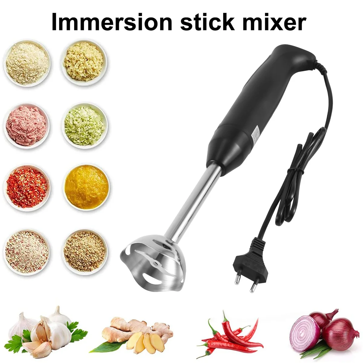 Onderdompeling Handstok Blender Elektrische Voedsel Groentemolen Handheld Koken Complementaire Voedsel Machine Eu Plug Zwart